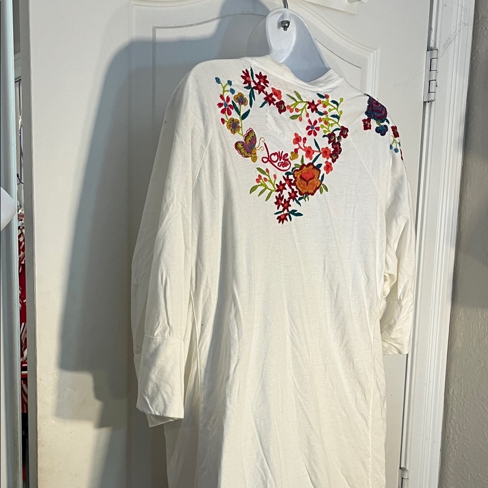 Johnny  Was JW Los Angeles xl Chic White Floral Embroidered Dress